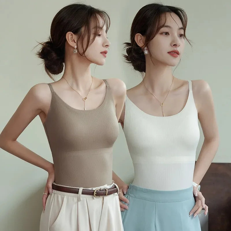Women Summer Vest Tops Sleeveless Cotton Bustier with Pads