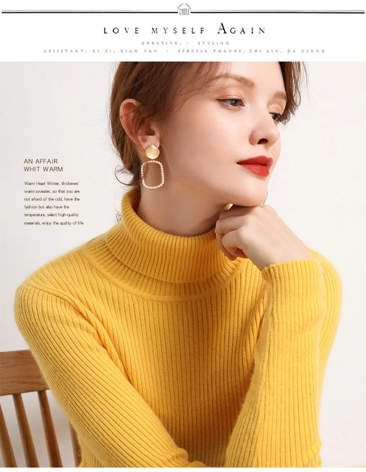 Heliar Women Fall Turtleneck Sweater Knitted Soft Pullovers Cashmere