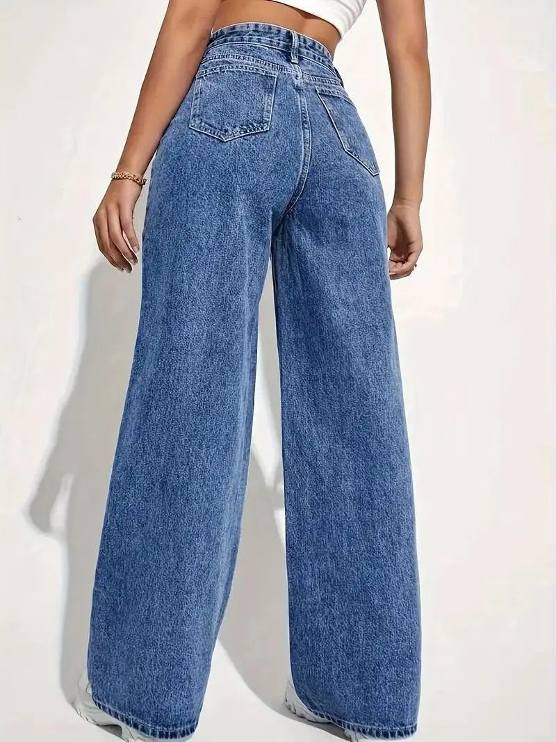 Wide-legged  High-waisted Straight Tube, Thin and Drape Jeans