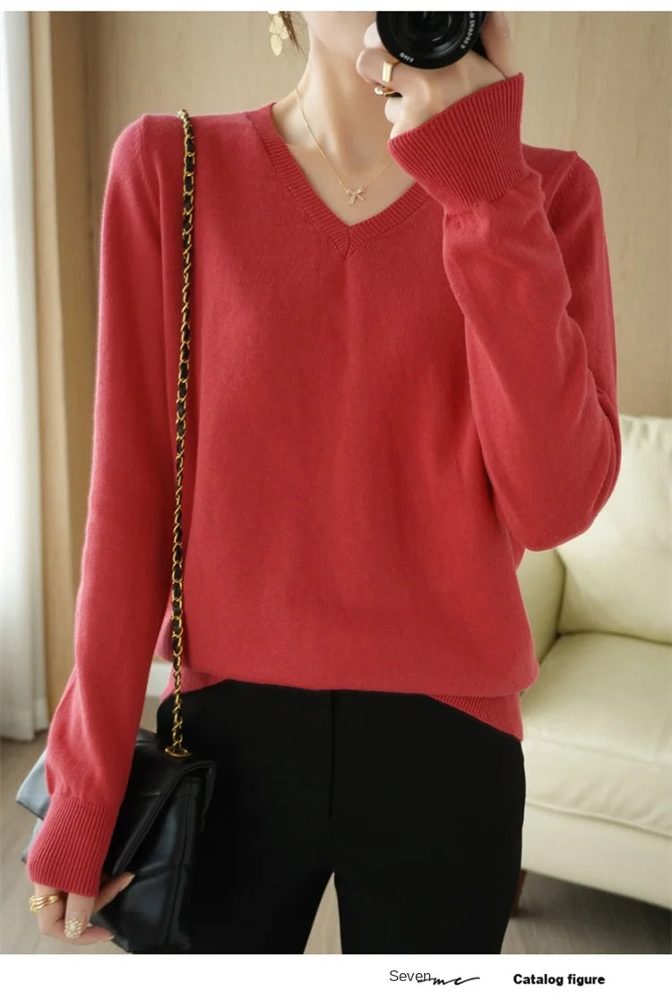 V-neck Knitted Sweater 100% Long Staple Cotton