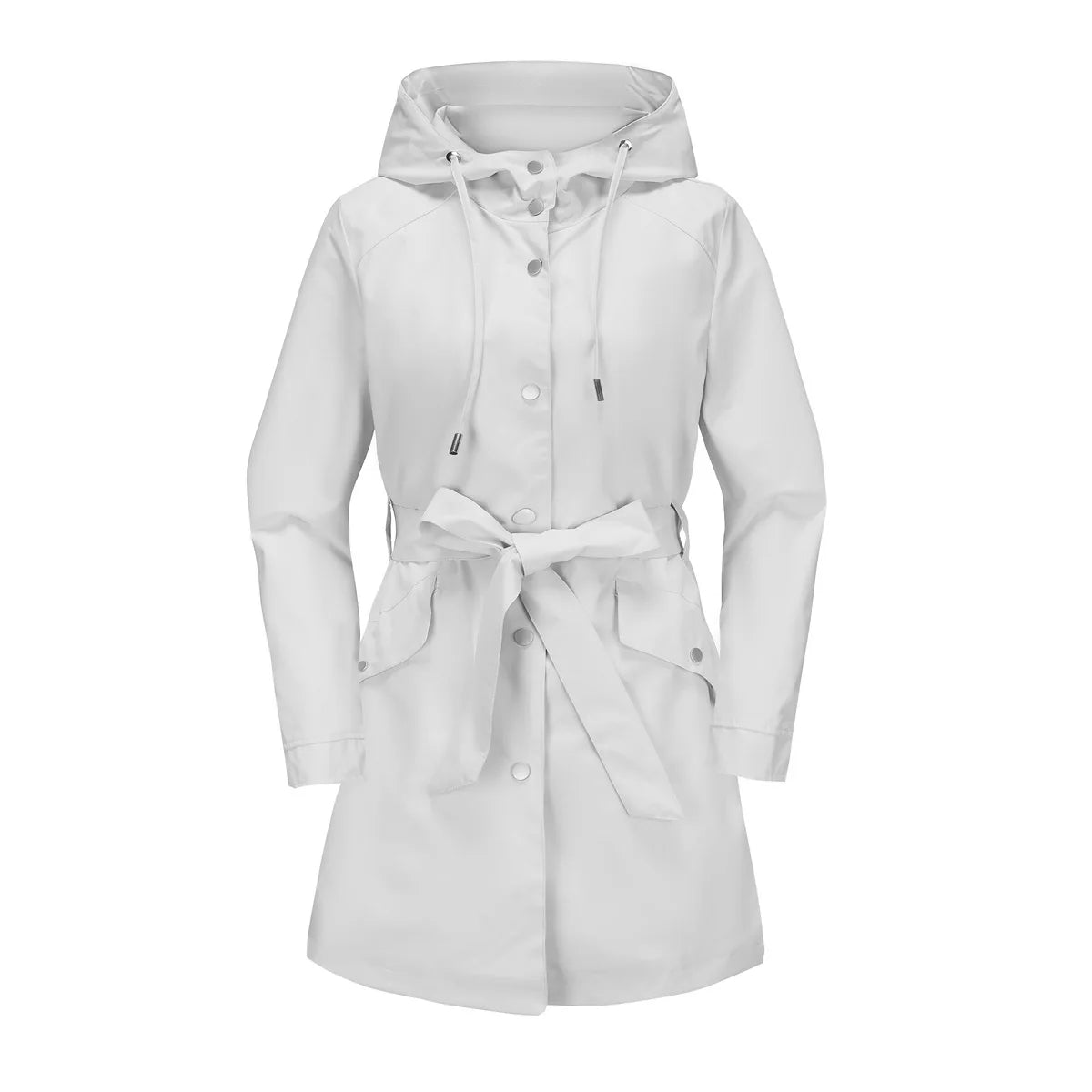 Hooded Water-repellent Jacket with Belt Thin Casual Loose Trench Coat