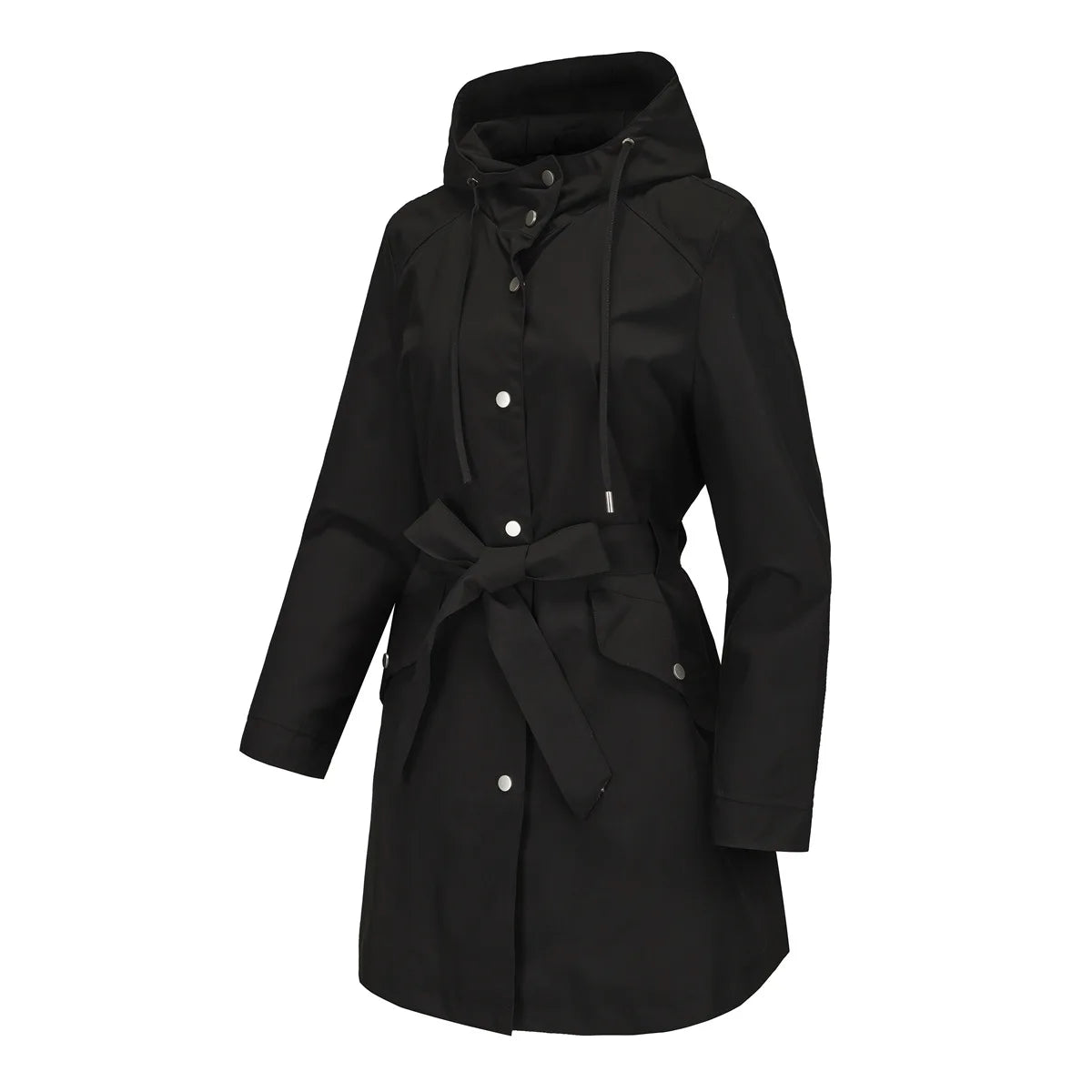 Hooded Water-repellent Jacket with Belt Thin Casual Loose Trench Coat