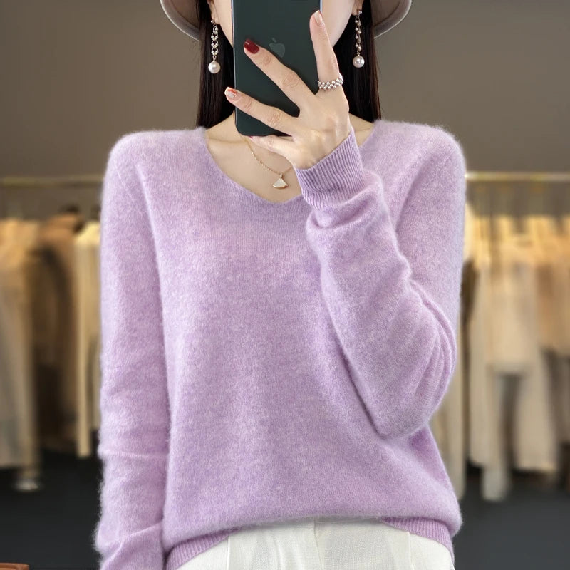 Merino Pure Wool V-neck Autumn And Winter Pullover Sweater