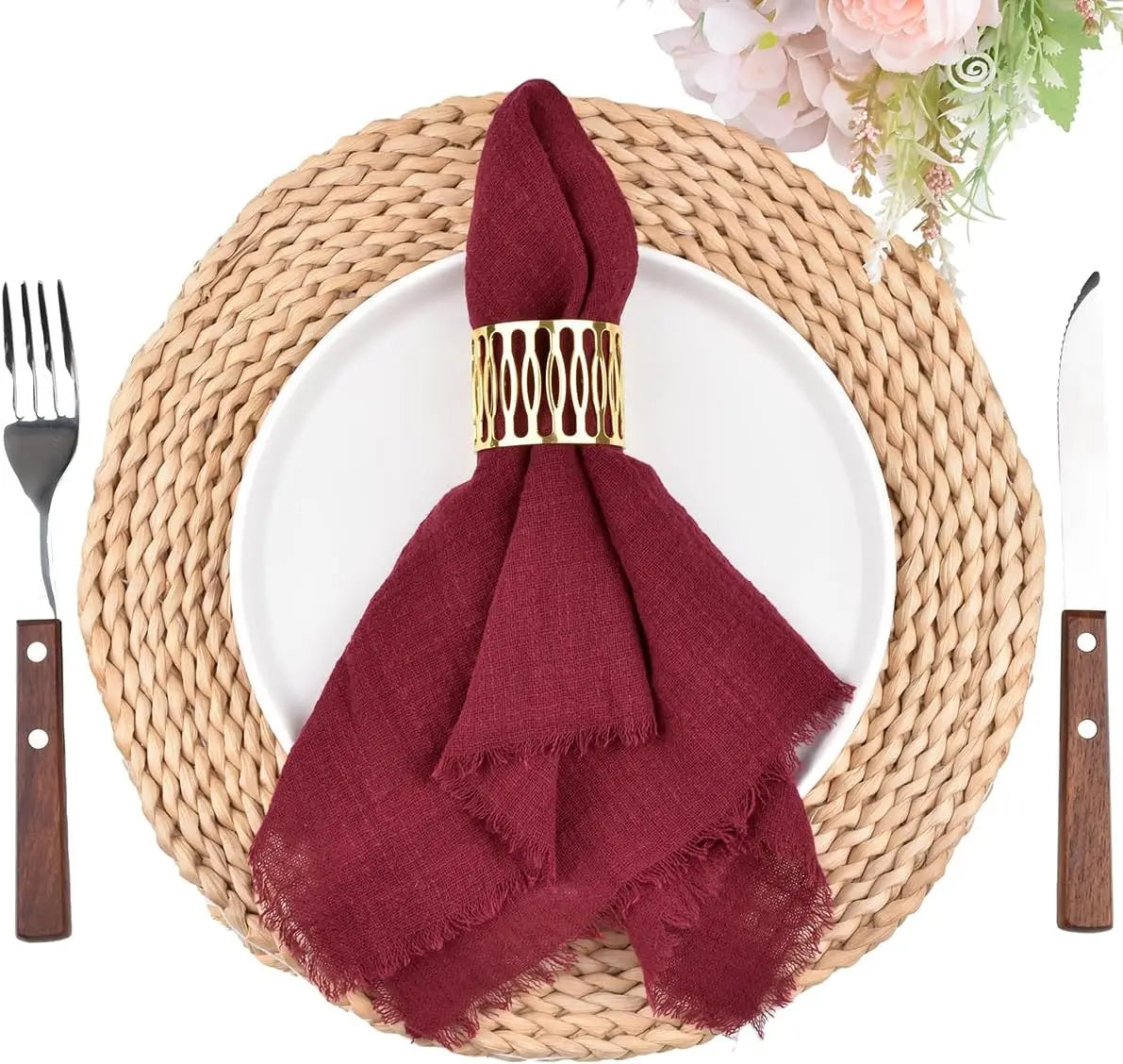 6Pcs 32x32cm Handmade Cotton Cloth Napkins, 100% Cotton