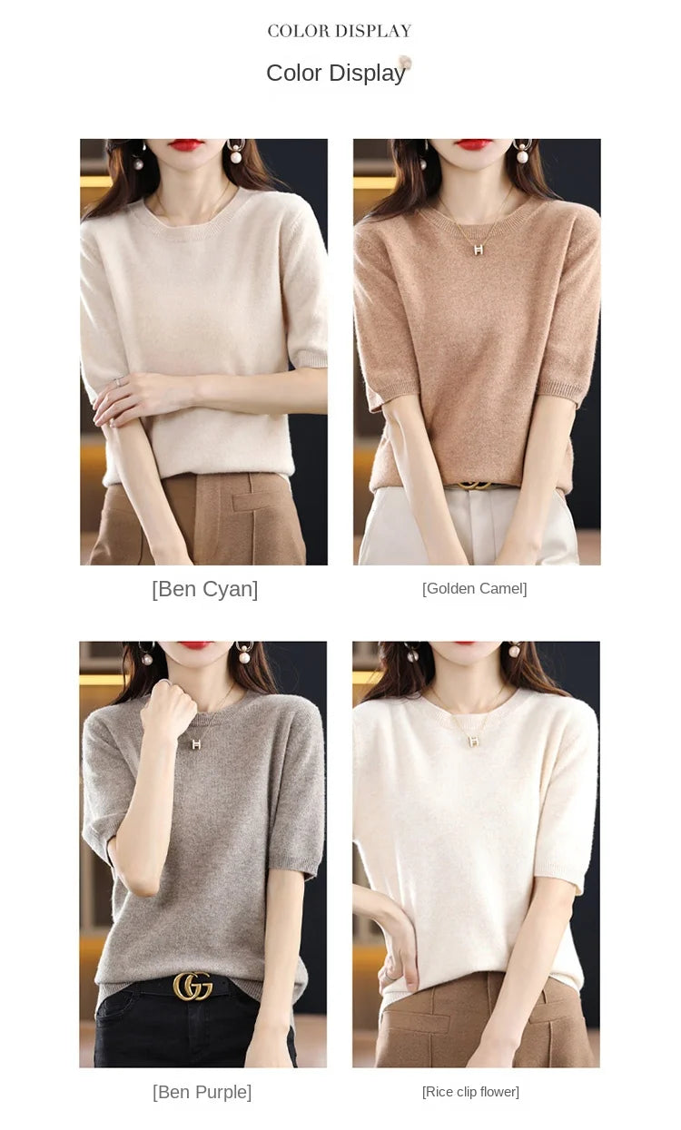 Merino Wool Short Sleeved Women's Sweater