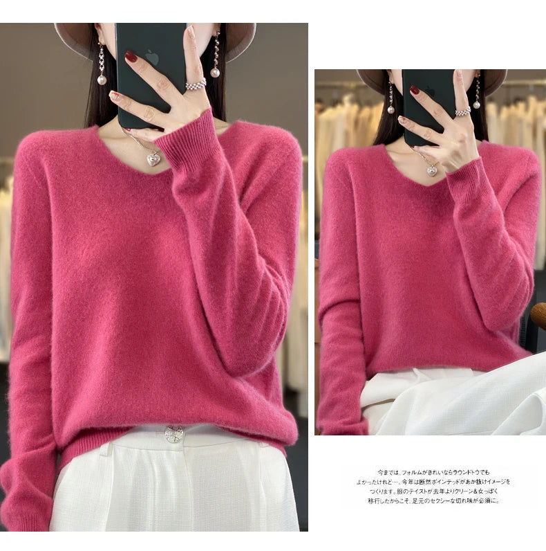 Merino Pure Wool V-neck Autumn And Winter Pullover Sweater