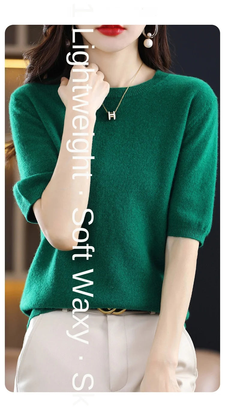 Merino Wool Short Sleeved Women's Sweater