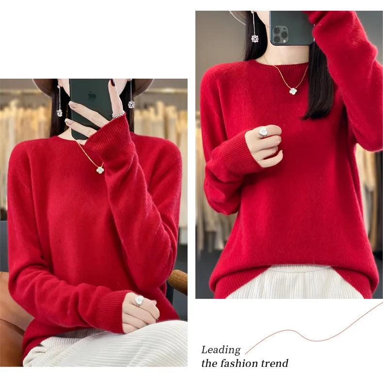 Wool Round Neck Top Fashion Versatile Knitted Loose Long Sleeve