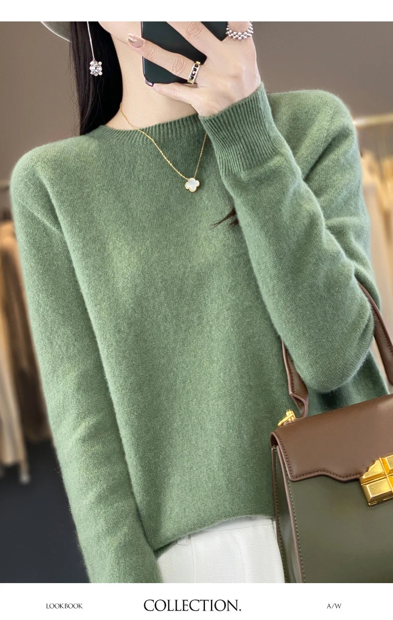 Wool Round Neck Top Fashion Versatile Knitted Loose Long Sleeve