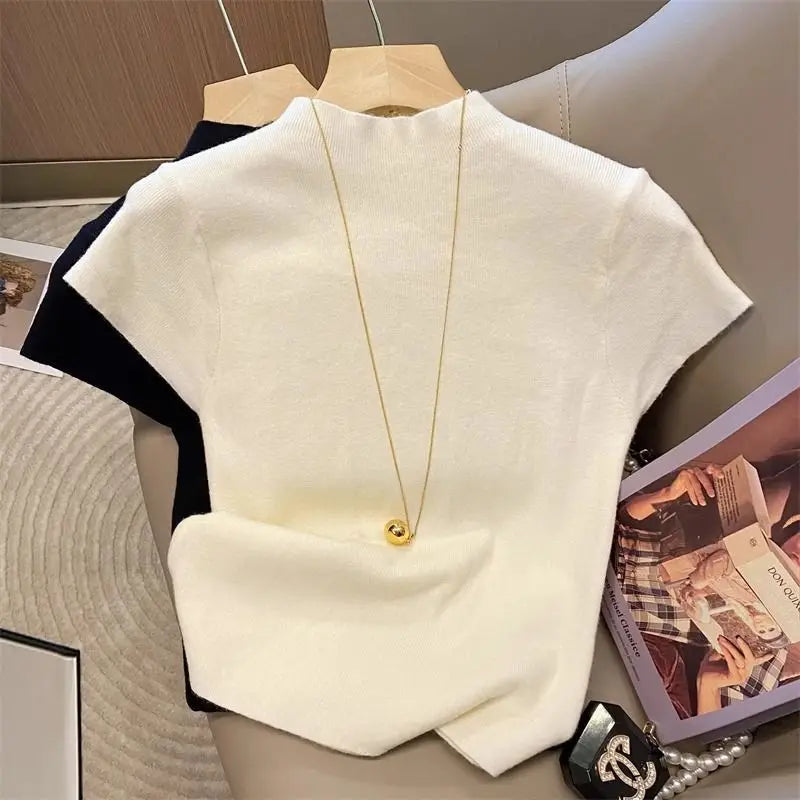 2025 Basic Turtleneck Solid Thin Summer Pullover