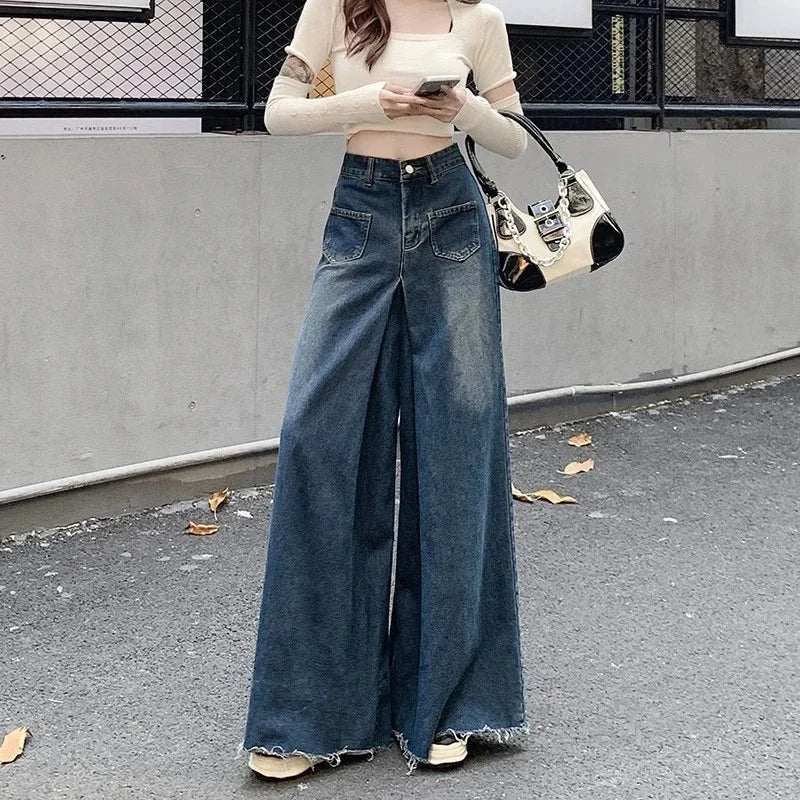 Woman High Waist Vintage Designer Wide Leg Jeans