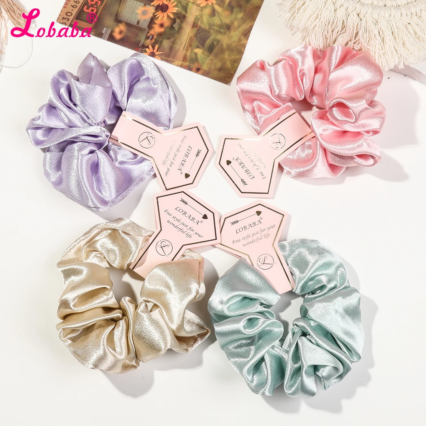 6 Pcs Pink Satin Bridesmaid Scrunchies Bachelorette Hair Ties