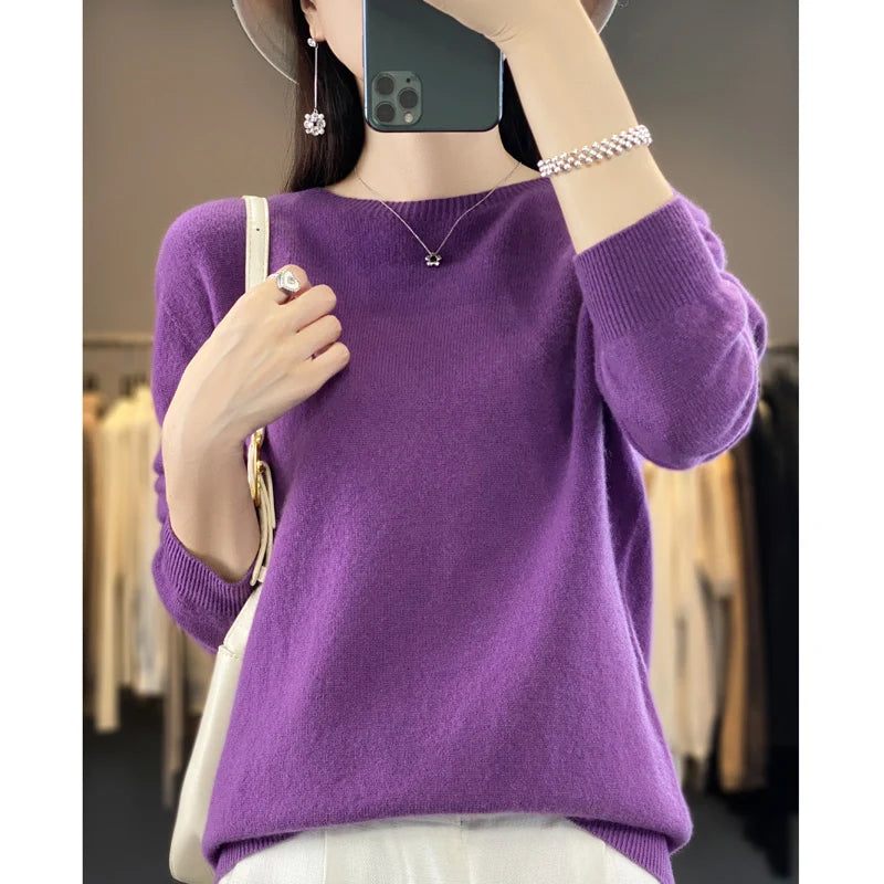 Wool Round Neck Top Fashion Versatile Knitted Loose Long Sleeve