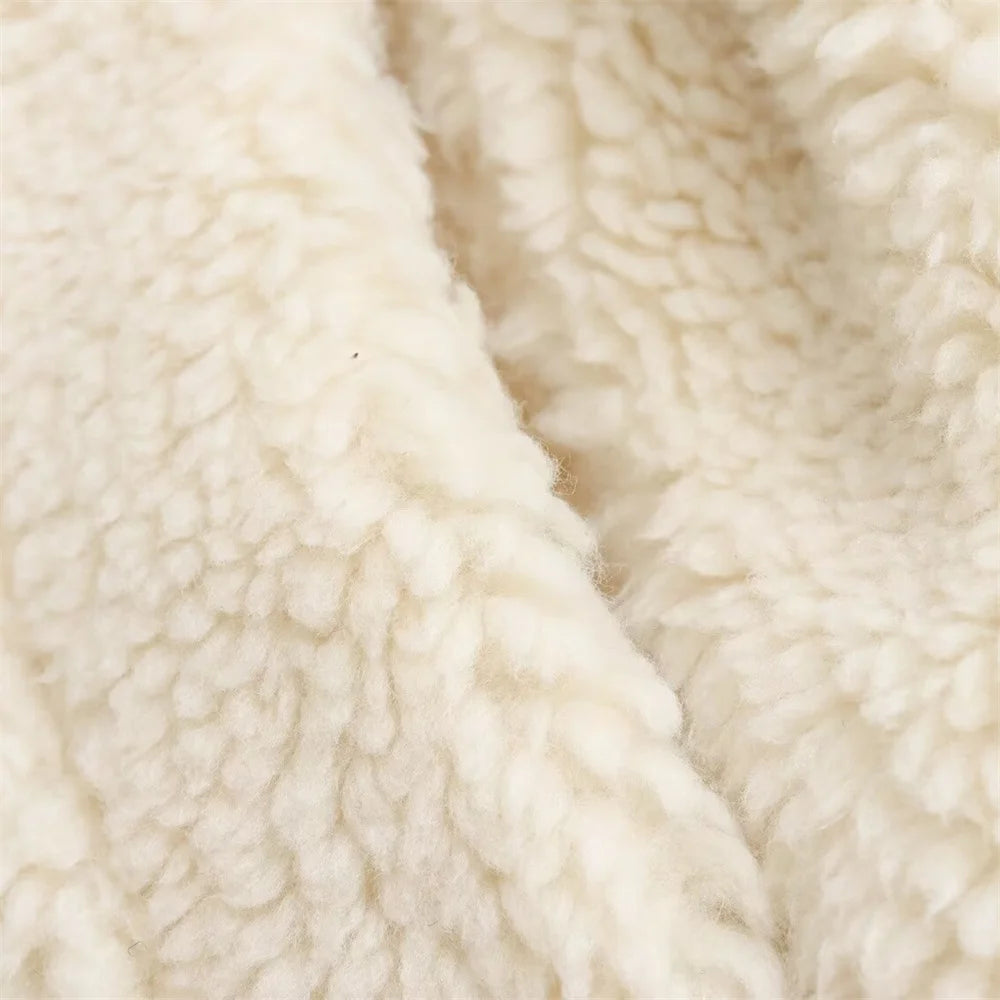 Artificial Fur Effect Motorcycle Jacket Coat with Fur Integration