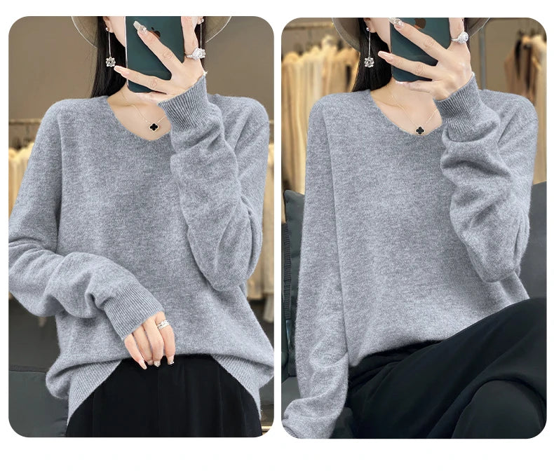 New Women's V-neck First-line Ready-To-Wear Sweater Long Sleeve