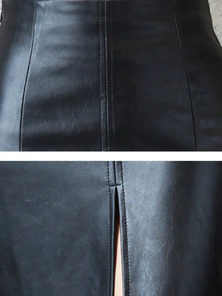 Front and back double-sided leather skirt