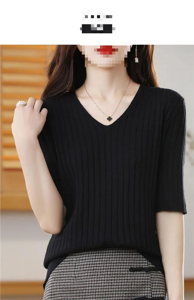 Women's V-neck Short-Sleeved Exquisite Cashmere