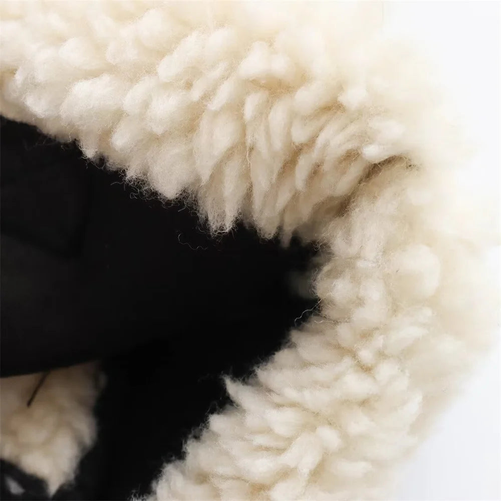 Artificial Fur Effect Motorcycle Jacket Coat with Fur Integration