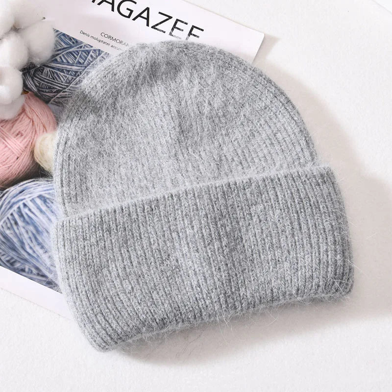 Winter Angola Rabbit Fur Knitted Beanies