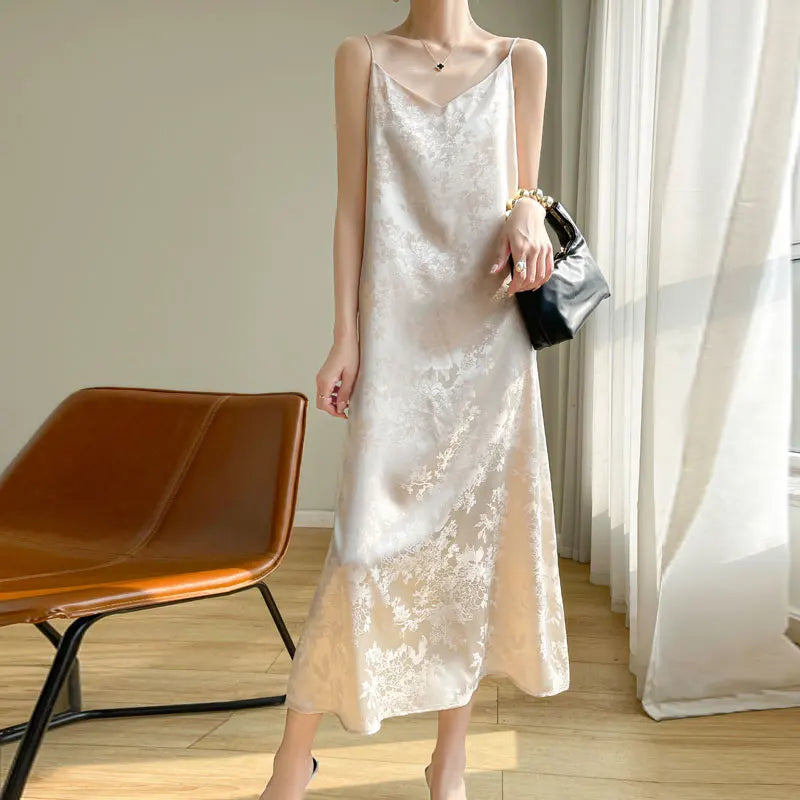 Women's thin summer essential silk material skin-friendly hundred temperament vest dress 2024 new