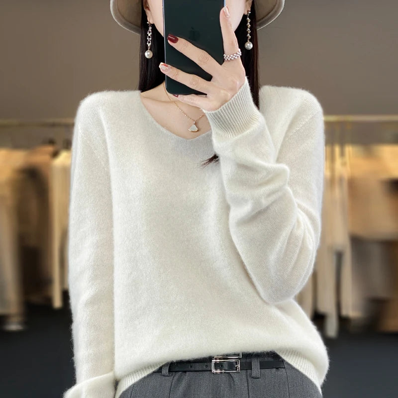Merino Pure Wool V-neck Autumn And Winter Pullover Sweater