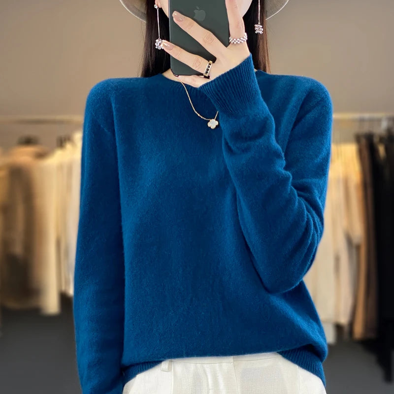 Wool Round Neck Top Fashion Versatile Knitted Loose Long Sleeve