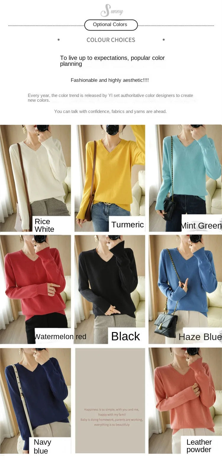 V-neck Knitted Sweater 100% Long Staple Cotton