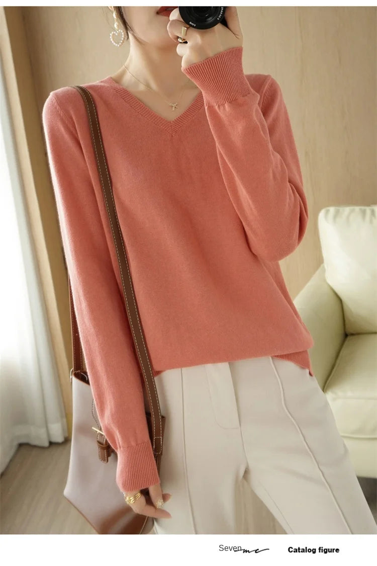 V-neck Knitted Sweater 100% Long Staple Cotton