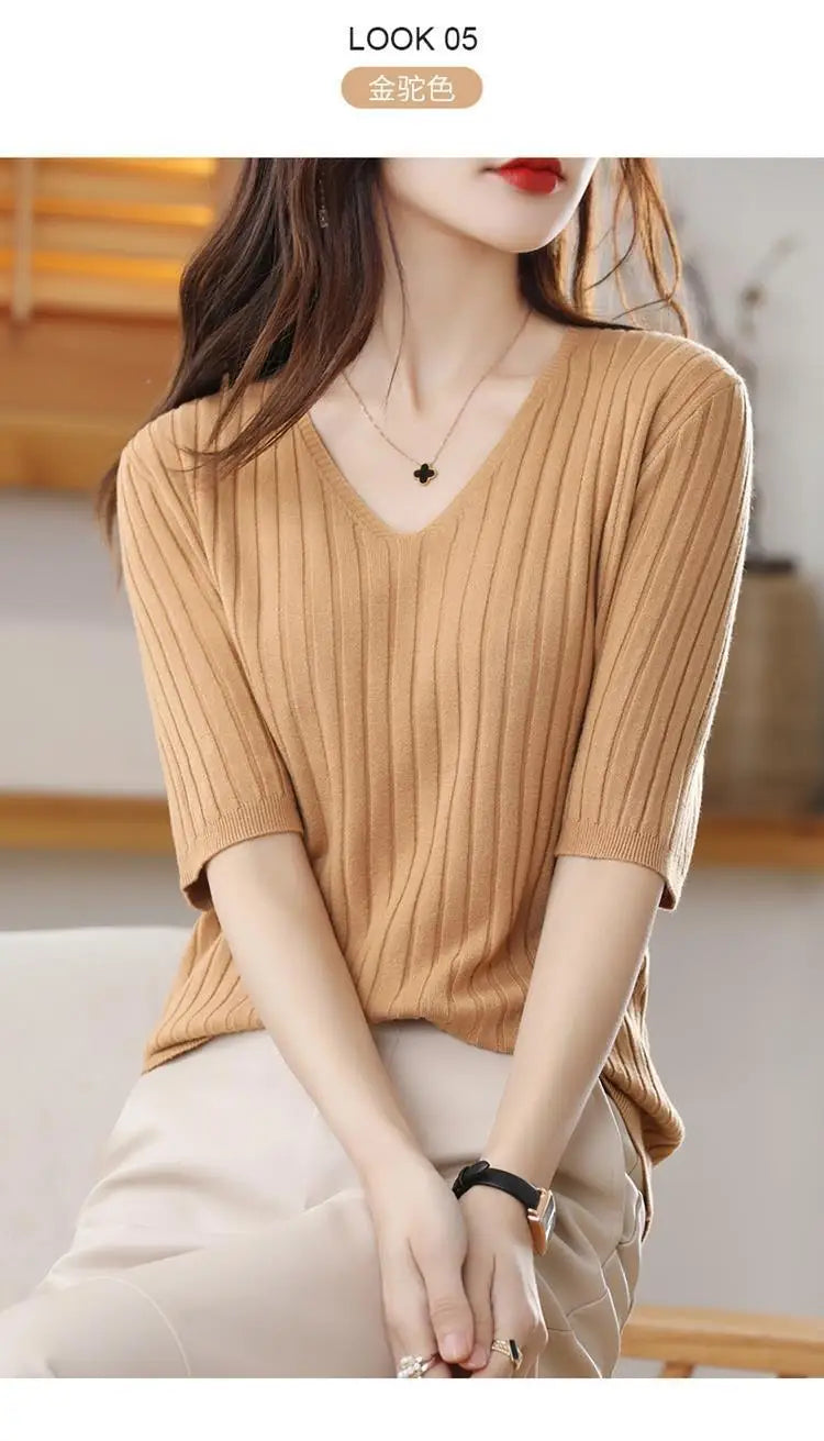 Women's V-neck Short-Sleeved Exquisite Cashmere