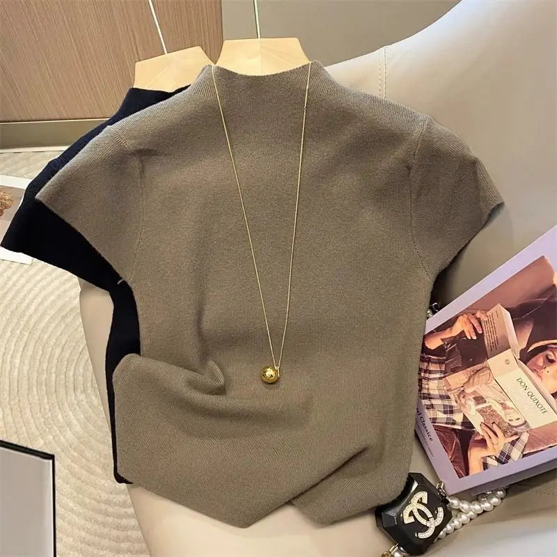 2025 Basic Turtleneck Solid Thin Summer Pullover