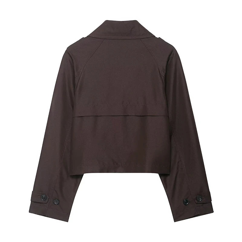 Double Breasted Short Coat Trench Turn-down Collar